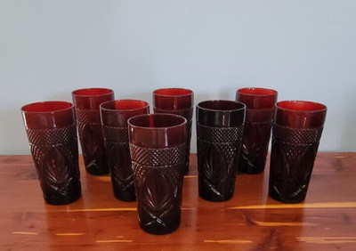 8 Luminarc CRISTAL D'ARQUES-DURAND Ruby Red Tumblers Drinking Glasses 6  Tall