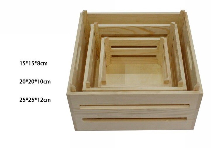 Set 3 Cassette Cesti In Legno Naturale Tris Decoupage dfh