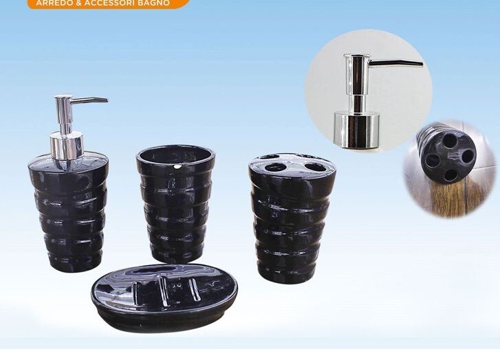 Set 4 Accessori Bagno Ceramica PortaSapone Porta Spazzolino Dispenser 52059 dfh