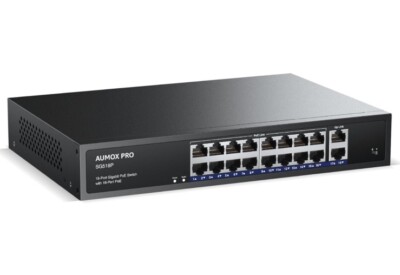 18-Port Ethernet Gigabit PoE Switch, 16-Port PoE with 2 Uplink Gigabit AUMOX PRO