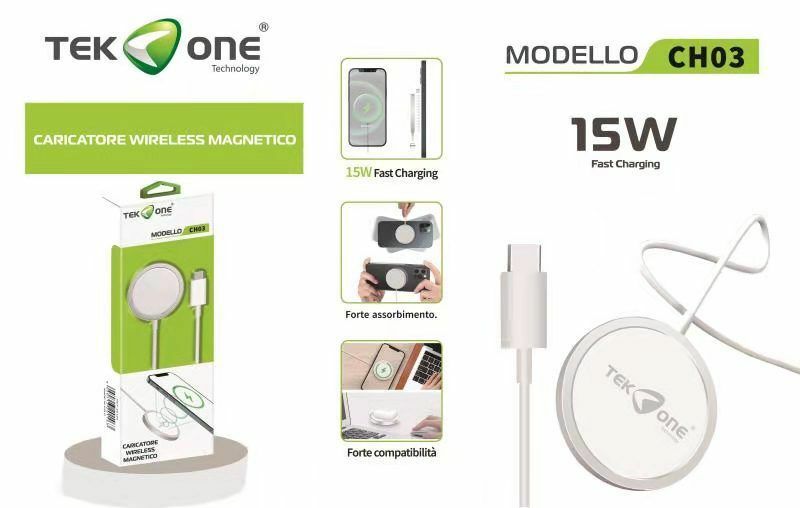 Caricabatterie TeKone Ch03 Veloce Wireless Magnetico 15W Smartphone hsb