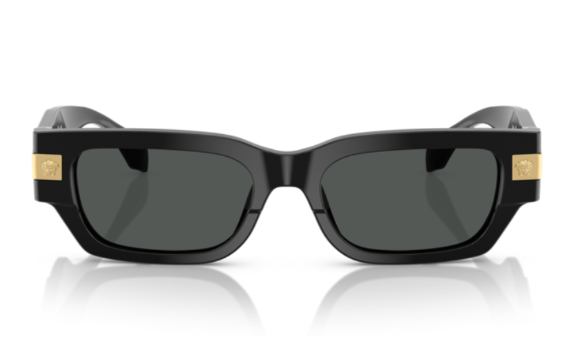 Pre-owned Versace Ve4465f Gb1/87 Black/dark Grey Rectangular Women's Sunglasses In Gray