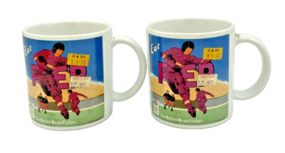 Kellogg s 1984 Pep Mug Bran Flakes set Of 2 Football Scene Original Price Tags