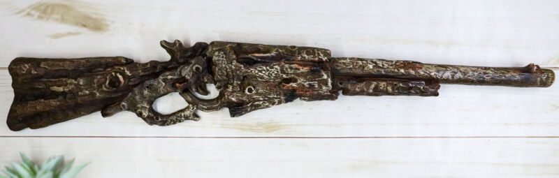 Large Rustic Wild West Western Faux Distressed Wood Rifle Gun Wall Decor Plaque