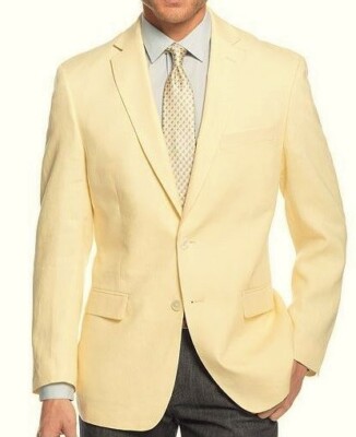 Pre-owned Polo Ralph Lauren Lauren Ralph Lauren Men Blazer Us Size 44l Men Yellow Fine Linen Suit Jacket