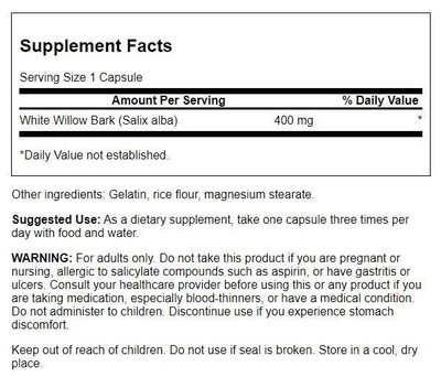 Swanson White Willow Bark 400 mg 90 Capsules