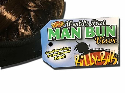 Man Bun Black Visor Hat Brown Hair Men's One Size Fits Most
