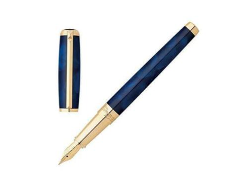 S.T. Dupont Line D Atelier Blue Chinese Lacquer Fountain Pen, 410698, New In Box