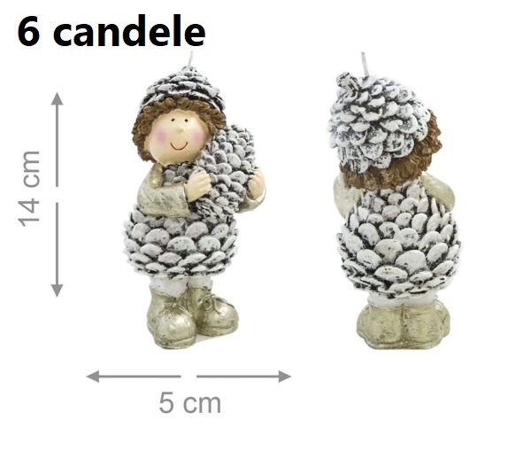 Set 6 Pezzi Candele Folletto Delle Nevi Con Pigna Decorazione Natale dfh