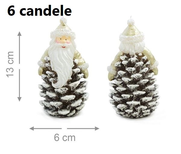 Set 6 Pezzi Candele Santa Claus Con Pigna Decorazione Natale dfh