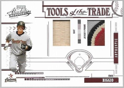 CRAIG BIGGIO 2005 Absolute Memorabilia Dual Worn/Used Bat & Patch Card #ed 5/50