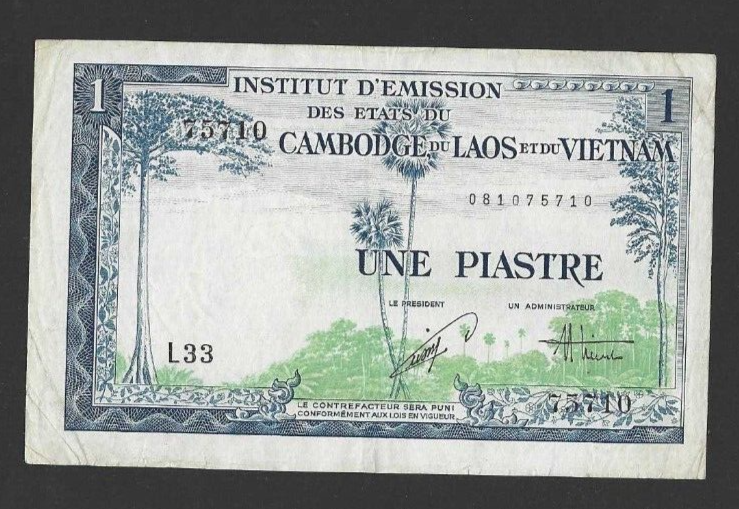 フランス領インドシナ　 1 Piastre SPECIMEN 1枚　1954年 french-indochina-1-piastre-