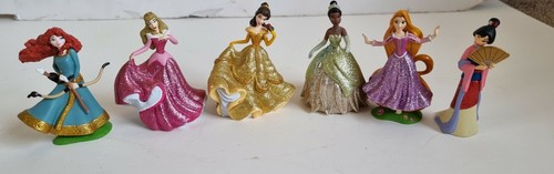 6 Disney Princess Figures With Glitter Dresses | eBay