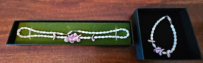 Handmade Vintage Mother of Pearl Lavender Chocker Necklace and Bracelet