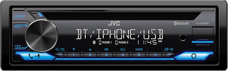 JVC KDSR86BT Single DIN Car Stereo CD Player, with High Power Amplifier, AM/FM