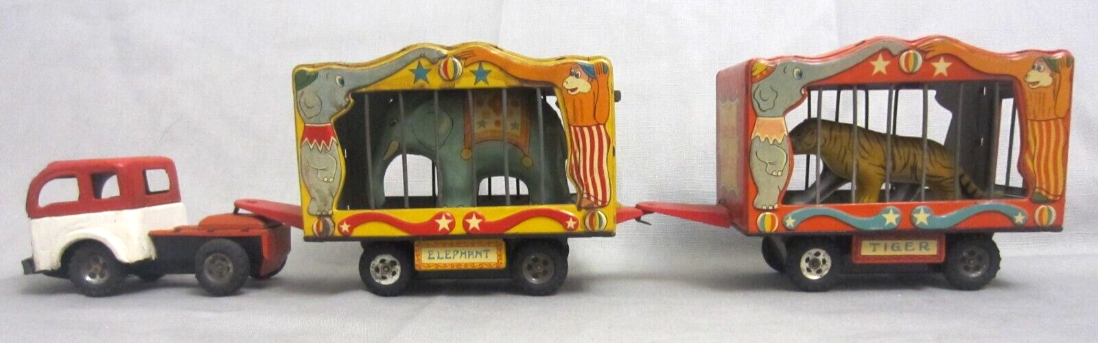 American Antique Toysアメリカンアンティークトイ VTG Japan Tin Litho Friction American Circus Truck w/Tiger