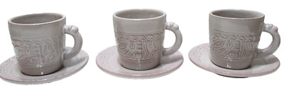 Vintage Frankoma Pottery Cups 7C Saucer Plates 7E Mayan-Aztec White Sand 3 SETS