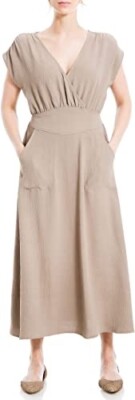 Max Studio Women's Cap Sleeve Pocket Midi Dress Size XS Stone Taupe