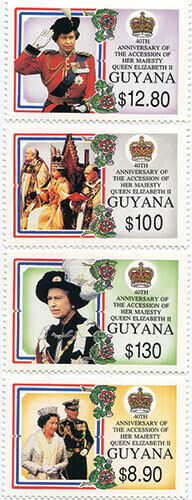 Guyana - 1992 - Queen Elizabeth II 40th Accession - Set Of 4 Stamps - MNH
