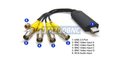 4-Channel BNC To USB Converter AVI DVR Adapter Camera Quad Video Switcher