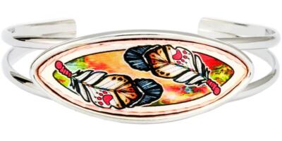 Women's Silver Bangles Cuff Bracelets with Copper Medallions & Stainless Steel