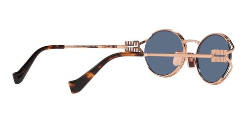 Pre-owned Miu Miu Mu52ys Zvf1v1 Rose Gold Havana Blue Lens Women Sunglasses Authentic In Gray