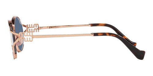 Pre-owned Miu Miu Mu52ys Zvf1v1 Rose Gold Havana Blue Lens Women Sunglasses Authentic In Gray