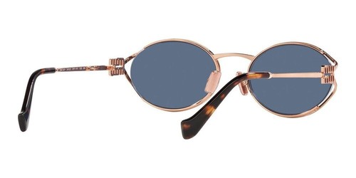 Pre-owned Miu Miu Mu52ys Zvf1v1 Rose Gold Havana Blue Lens Women Sunglasses Authentic In Gray