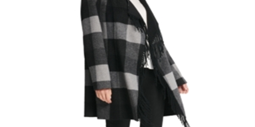 Pre-owned Dkny Women's Fringed Check Winter Jacket Coa Gray Size X-large