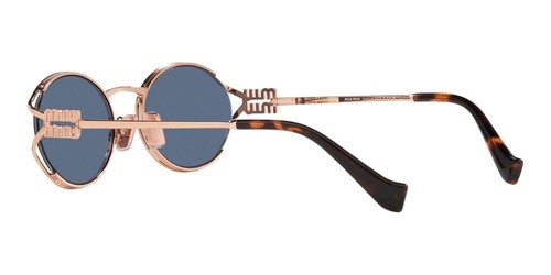 Pre-owned Miu Miu Mu52ys Zvf1v1 Rose Gold Havana Blue Lens Women Sunglasses Authentic In Gray