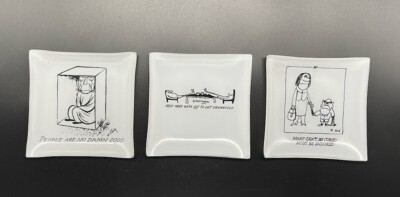 Lot-3 Novelty Glass Trinket Dishes MCM 1960's Humor Cartoon Bernad Creations NY