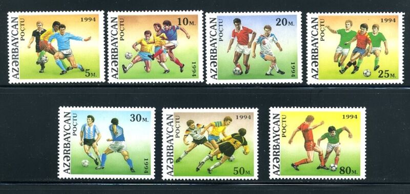 AZERBAIJAN -  Scott 438-44  - MNH Stamp Set - Soccer - 1994