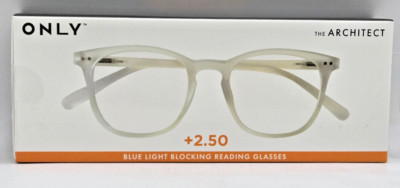 ONLY Eyewear The Architect Clear/White +2.50 Blue Light Reading Glasses Readers