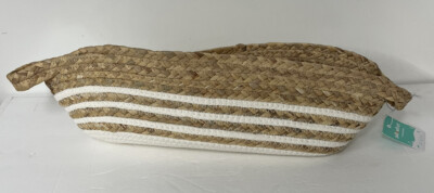 Pillowfort Oblong Woven Basket Two Handles Natural & White NEW