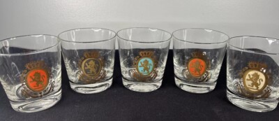 Vtg Federal Glass Lion Crest 5 Piece Set On-The-Rocks Glasses Coat of Arms