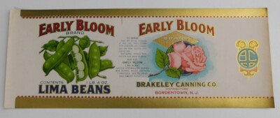 Early Bloom Lima Beans Can Label..Bordentown,N.J...Nice Rose Image