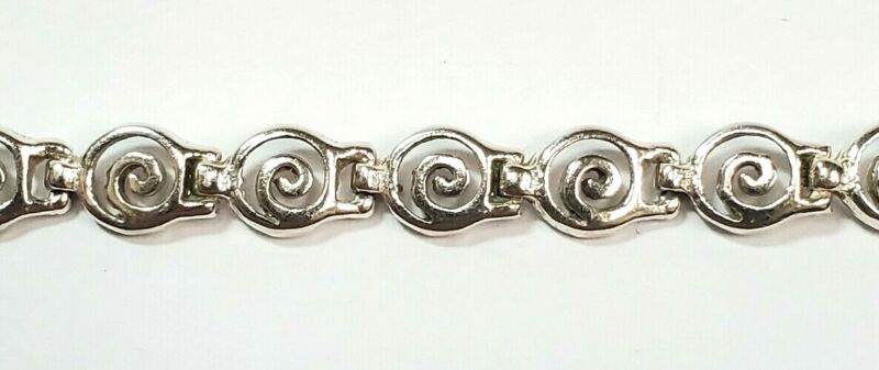 Sterling Silver Circle Swirl Odd Link Bracelet 8 Inches 