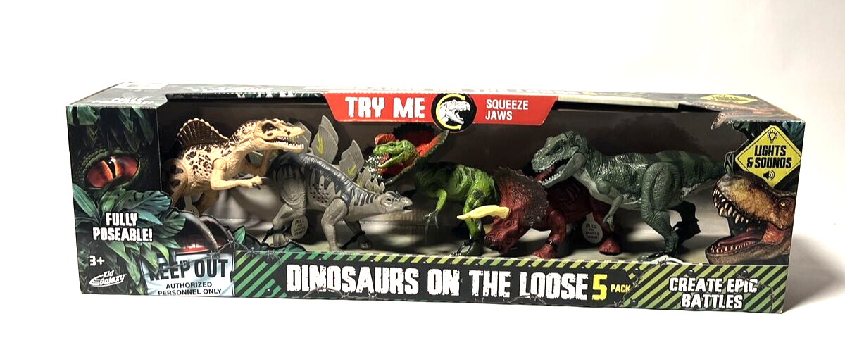 Kid Galaxy Dinosaurs On The Loose Set of 5 • Fully Posable with Lights &  Sounds