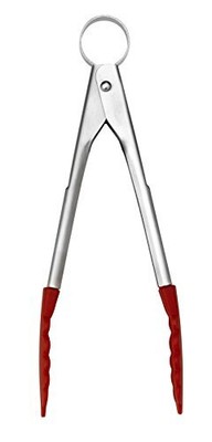 0065506785059 Mini Tongs Stainless Steel Silver 7'' Red