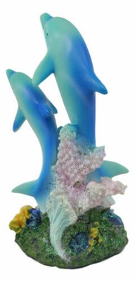 Sea World Nautical Two Bottlenose Dolphins Swimming By Coral Reefs Statue 5.5"H
