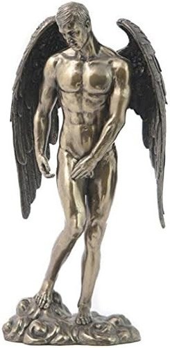11" Nude Male Guardian Angel Winged Statue Antique Bronze Finish