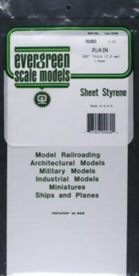 Evergreen Plastic Styrene Plain Sheet (.080 x 6 x 12) (1) - Model Railroad