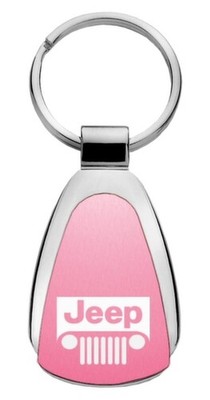 Genuine Jeep Grille Pink Logo Metal Chrome Tear Drop Key Chain Ring Fob