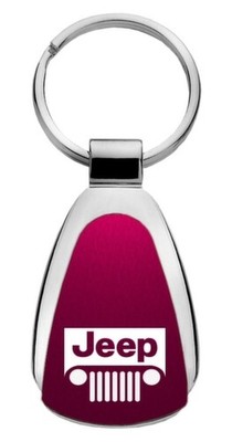 Genuine Jeep Grille Burgundy Red Logo Metal Chrome Tear Drop Key Chain Ring Fob