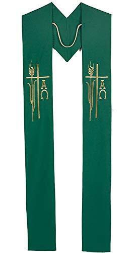 Living Grace Alpha Omega Wheat Priest/Clergy Overlay Stole (Green)