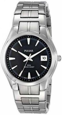 Pulsar PXH913 Men's Black Dial Stainless Steel Silver-Tone Bracelet Dress Watch