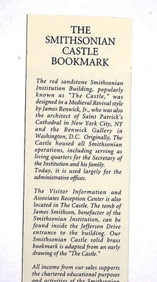 THE SMITHSONIAN INSTITUTION CASTLE BRASS BOOKMARK NEW