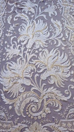 Solstiss double border pink lace fabric French lace cotton blend