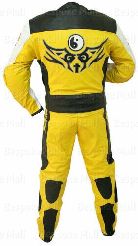 Pre-owned Handmade Men's Motorcycle Racing Speed Cowhide Leather Tow Piece Suit Safety Pads-45 In Multicolor