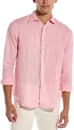 Swims Amalfi Linen Button Up Shirt Men's L Blush Pink Solid Collared Long Sleeve - Picture 1 of 15